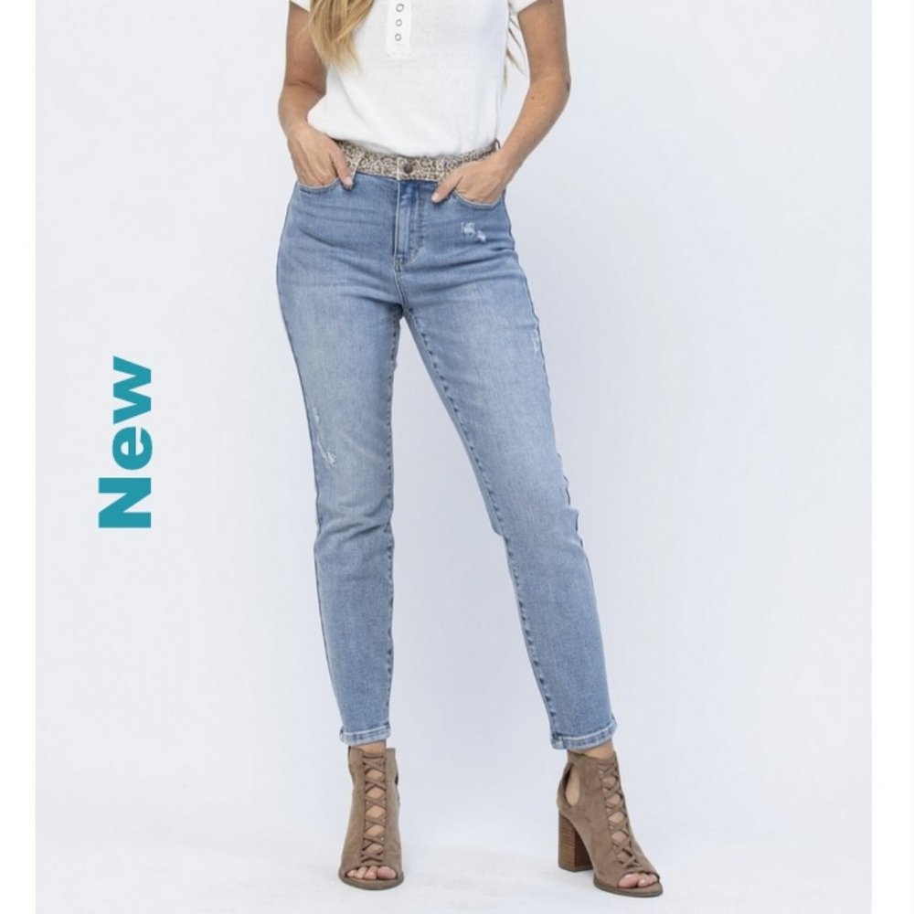 JUDY BLUE HI-WAIST CHEETAH CAMO BLOCK SLIM JEANS